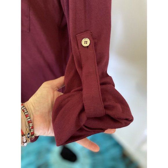 Siddhe Tunic Top Button Front V Neck 3/4 Rolled Long Sleeve Zip Burgundy 2XL NWT - Picture 5 of 16